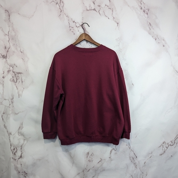 Vintage Sweatshirt Women Size Large Petite Maroon Red Cotton Crew Neck Dad 90s - Picture 5 of 10